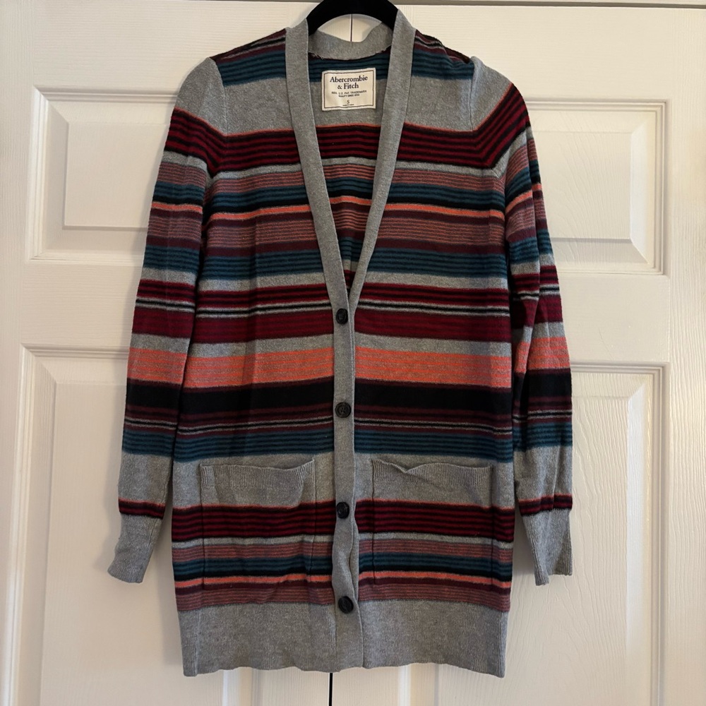 Abercrombie & Fitch Colorful Striped Knit Cardigan Sweater